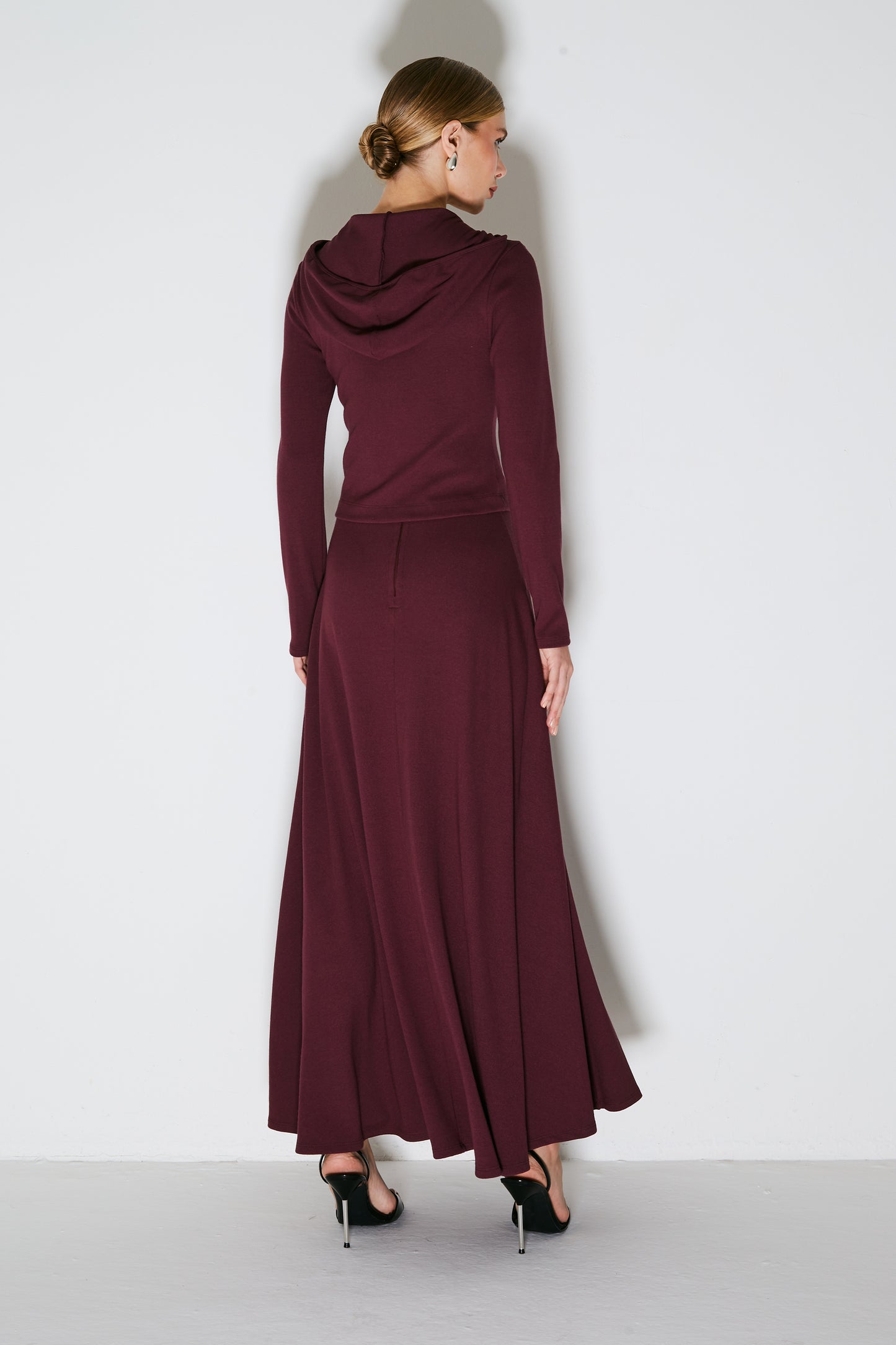 SAIA MIDI COM ELASTICO NA CINTURA BARRA AMPLA VINHO