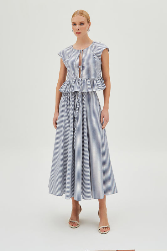 SAIA MIDI RODADA COM FECHAMENTO ROLOTÊ LISTRADO AZUL