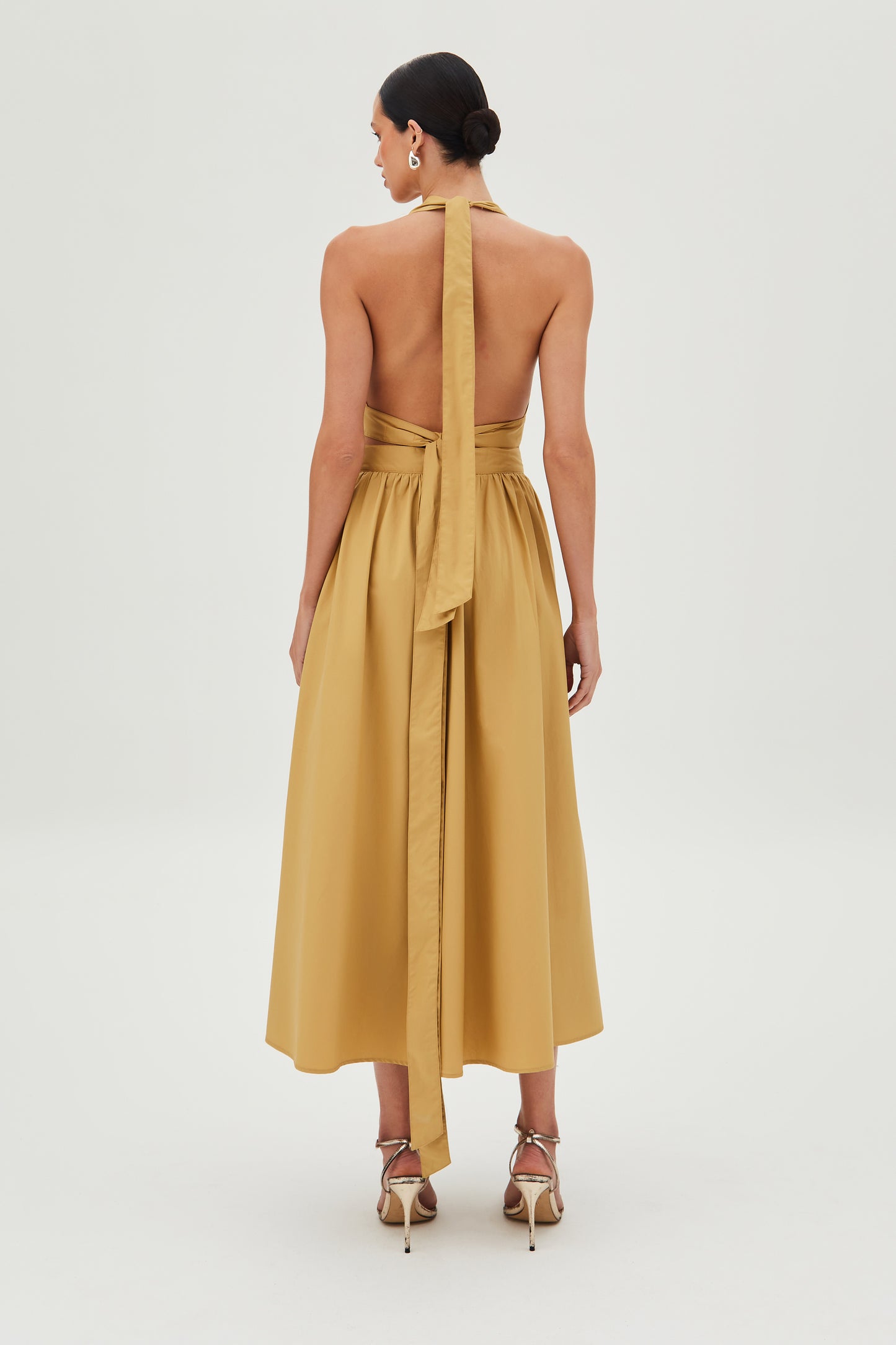 SAIA MIDI AMPLA COM BOTOES FRONTAL KAKI