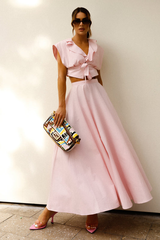 SAIA MIDI RODADA AMPLA E ACINTURADA ROSA BEBE