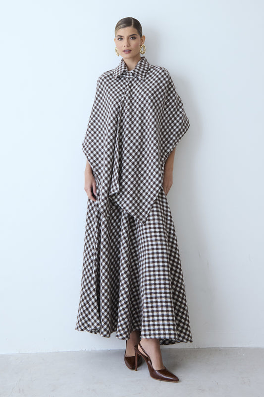 SAIA MIDI AMPLA XADREZ MARROM