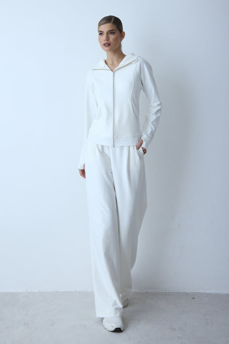 CALCA RETA DE MOLETOM PREGAS FRONTAL E BOLSO COSTAS OFF WHITE