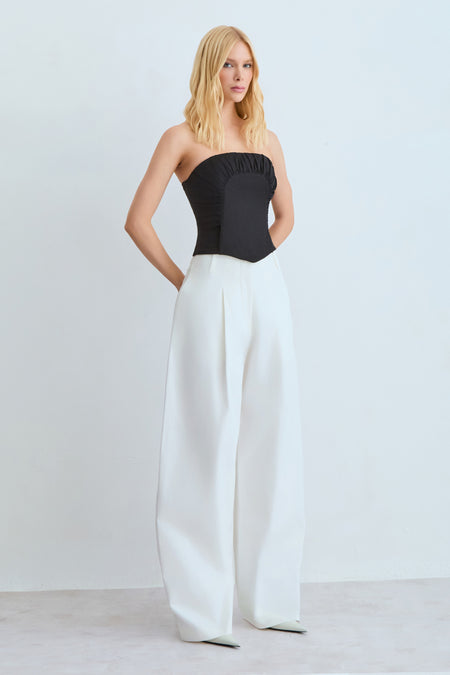 CALCA BAGGY PREGA FRONTAL RECORTE V COSTAS OFF WHITE