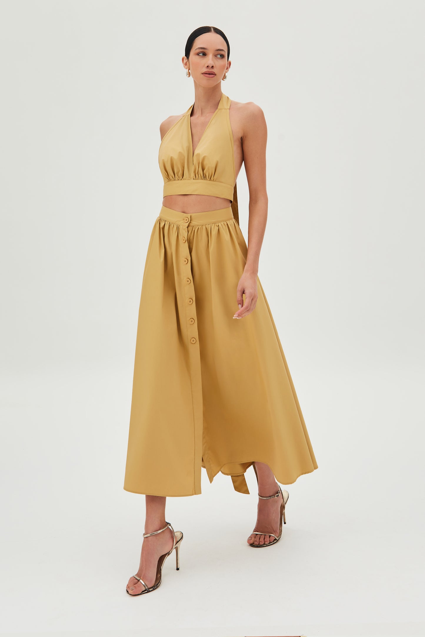 CROPPED FRENTE UNICA COM AMARRACAO COSTAS E PESCOCO KAKI