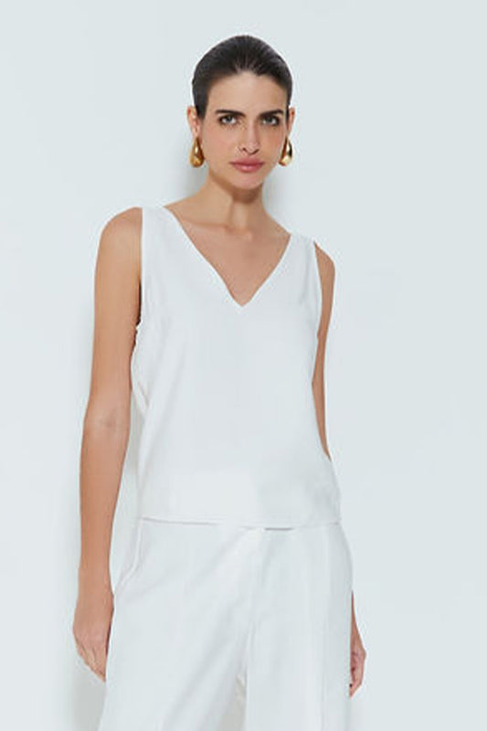 BLUSA REGATA RETA COM DECOTE V OFF WHITE