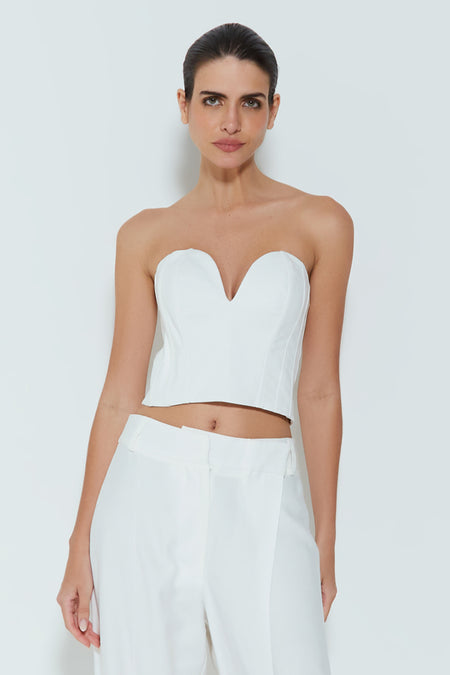 CROPPED TOMARA QUE CAIA COM DECOTE CORAÇÃO OFF WHITE