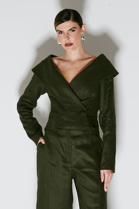 BLAZER LONGO MAXI GOLA OMBRO A OMBRO VERDE MILITAR