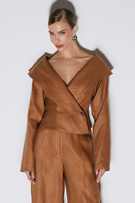 BLAZER LONGO MAXI GOLA OMBRO A OMBRO CARAMELO