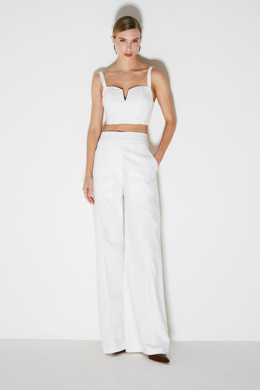 CALÇA PANTALONA ESTRUTURADA COM FRISOS OFF WHITE