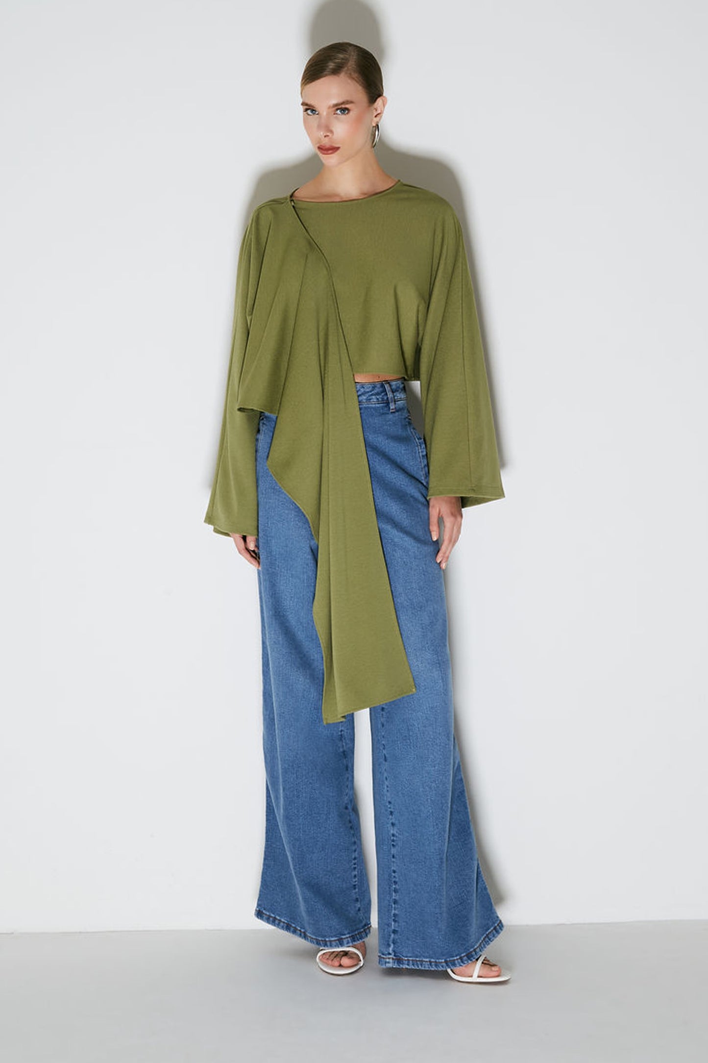 BLUSA MANGA LONGA PONCHO ASSIMETRICO VERDE MOSS