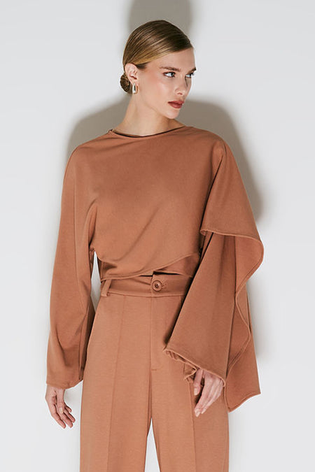 BLUSA MANGA LONGA PONCHO ASSIMETRICO MOCHA MOUSSE