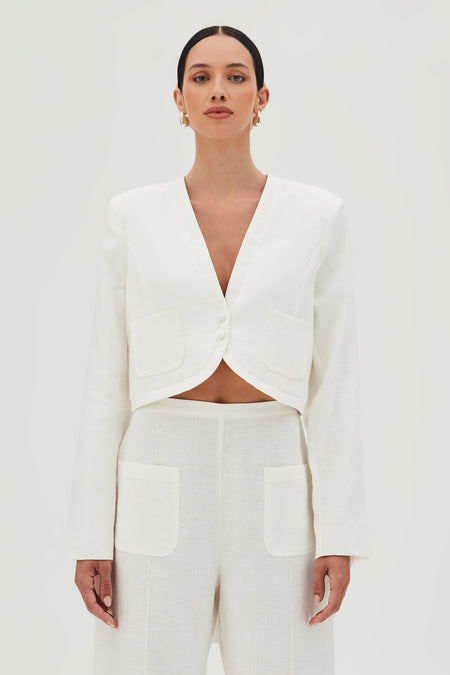 BLAZER CURTO COM BOLSOS FRONTAIS BRANCO