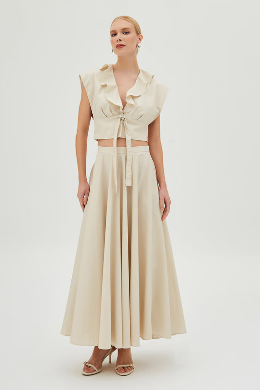 SAIA MIDI RODADA AMPLA E ACINTURADA AREIA