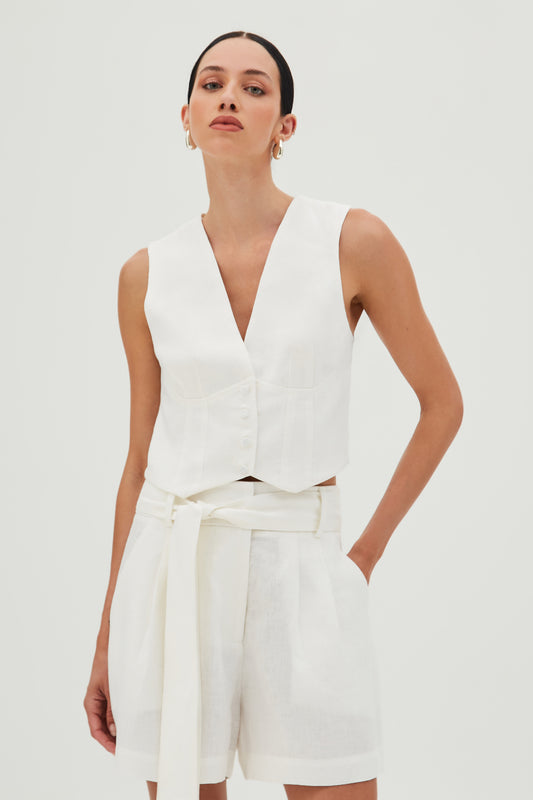 COLETE DECOTE V COM FECHAMENTO BOTÕES FRONTAIS BRANCO