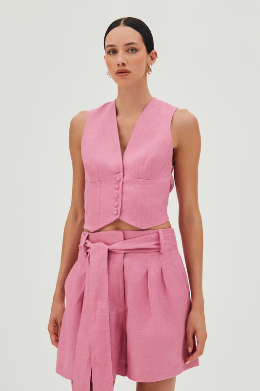 COLETE DECOTE V COM FECHAMENTO BOTÕES FRONTAIS ROSA AMARANTO