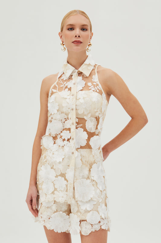 CAMISA EM TULE BORDADO BRANCO