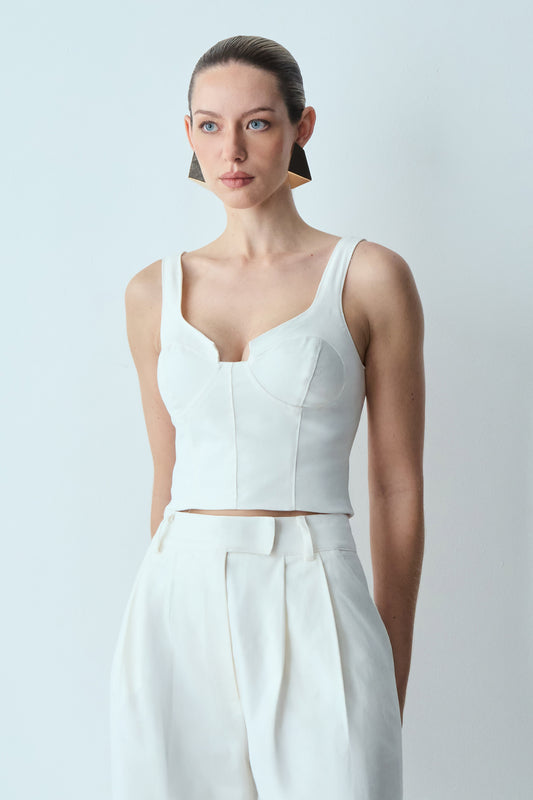 BLUSA DE ALCA RECORTE BUSTO E PESPONTOS FRONTAL OFF WHITE