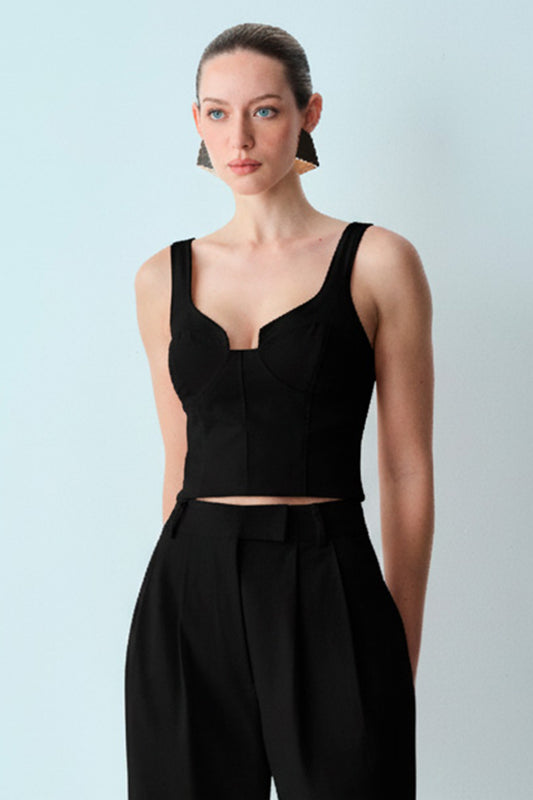 BLUSA DE ALCA RECORTE BUSTO E PESPONTOS FRONTAL PRETO