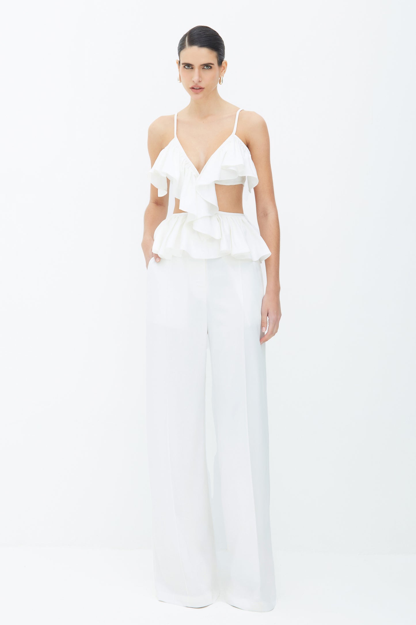 BLUSA DE ALCA COM BABADOS OFF WHITE