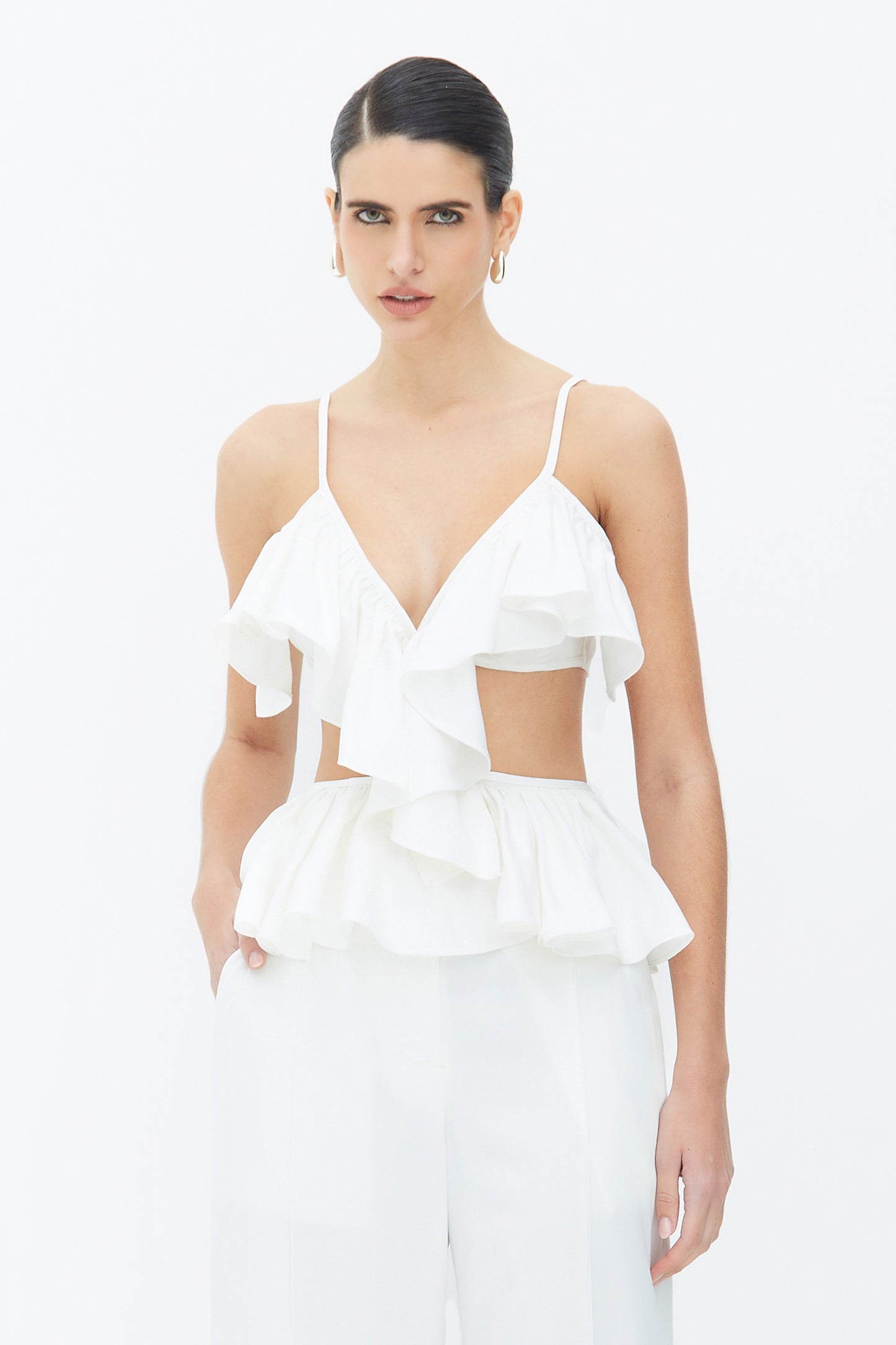 BLUSA DE ALCA COM BABADOS OFF WHITE