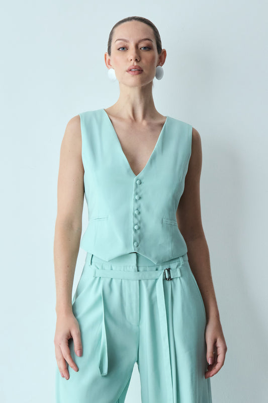 COLETE COM RECORTE BARRA E FIVELA COSTAS VERDE MINT