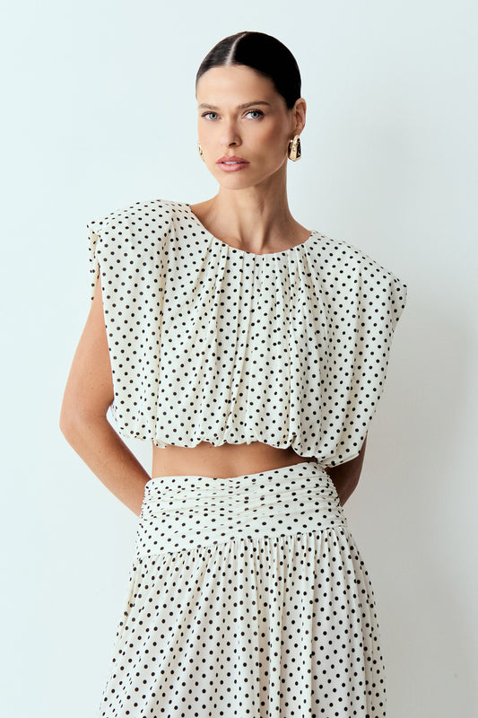 BLUSA BALONE COM OMBREIRAS POÁ OFF WHITE