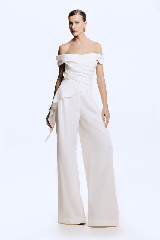 CALCA PANTALONA FLUIDA COM DUAS PREGAS FRENTE OFF WHITE