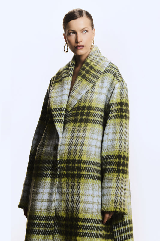 CASACO LONGO XADREZ COM GOLA VERDE