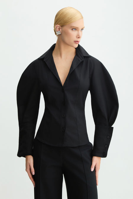 CAMISA MANGA COMPRIDA ESTRUTURADA COM MANGAS AMPLAS PRETO