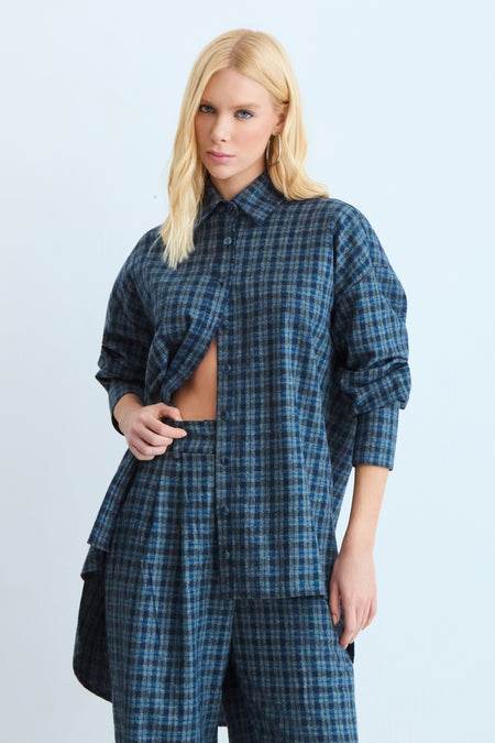 CAMISA OVERSIZED TRADICIONAL XADREZ AZUL