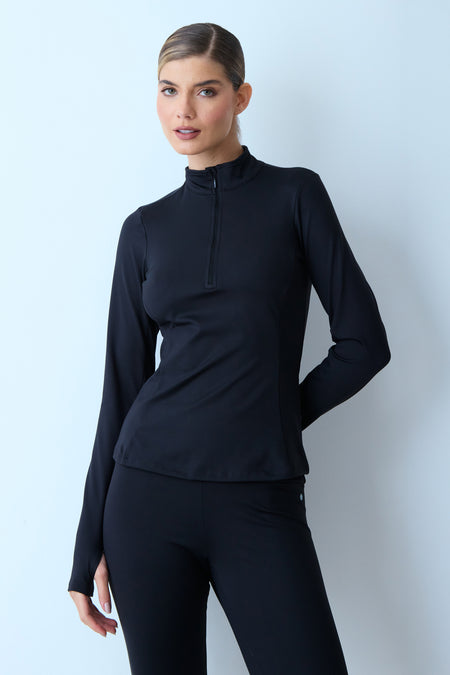 BLUSA MANGA LONGA DEDINHO ZÍPER PRETO