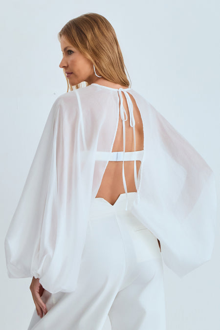 BLUSA CAPA MANGAS BUFANTES E AMARRACAO OFF WHITE