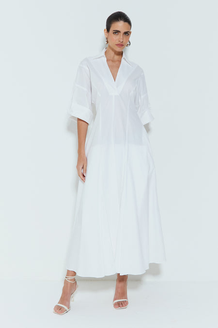 CHEMISE LONGUETE COM DECOTE V E BARRA AMPLA OFF WHITE