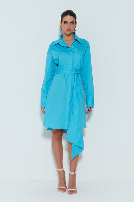 CHEMISE OVERSIZED COM BOLSO FRONTAL E AMARRACAO AZUL ACAPULCO