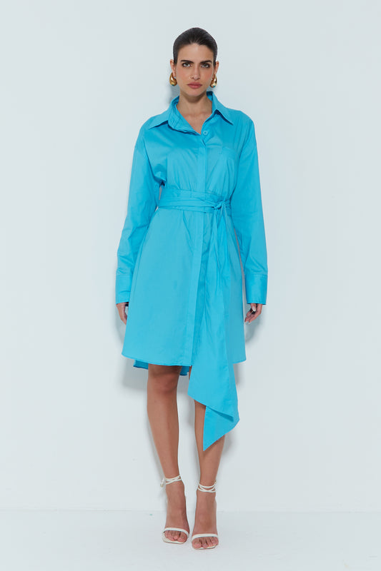 CHEMISE OVERSIZED COM BOLSO FRONTAL E AMARRACAO AZUL ACAPULCO