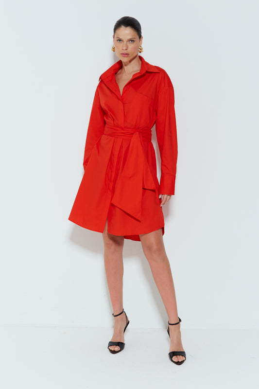 CHEMISE OVERSIZED COM BOLSO FRONTAL E AMARRACAO VERMELHO TOMATE