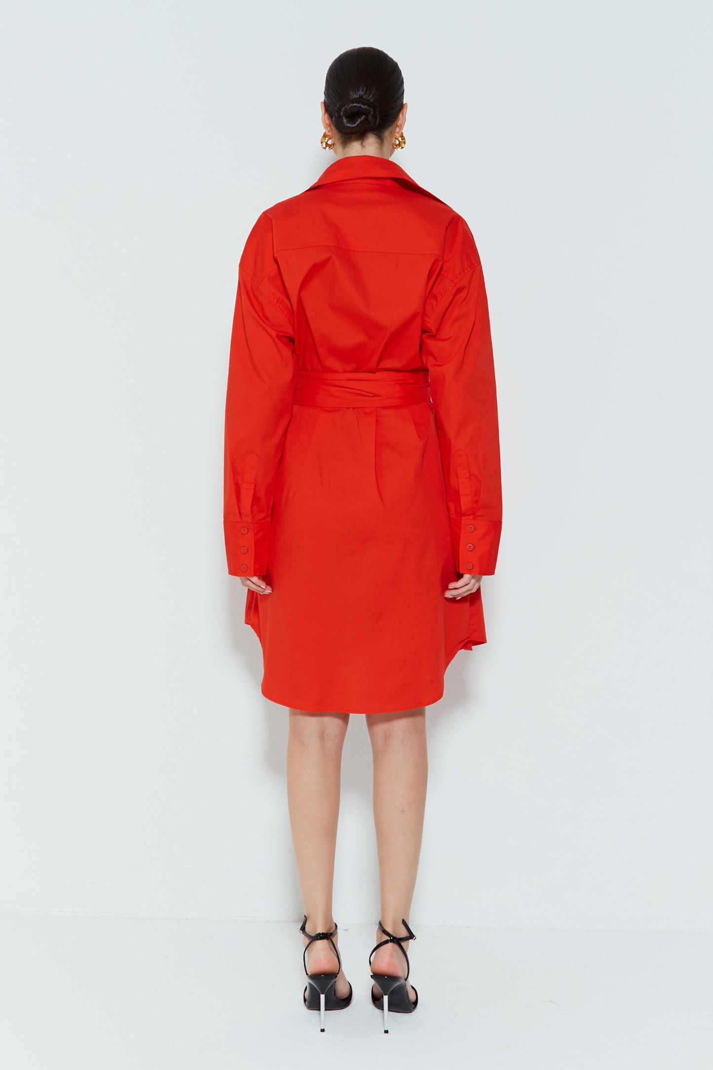 CHEMISE OVERSIZED COM BOLSO FRONTAL E AMARRACAO VERMELHO TOMATE