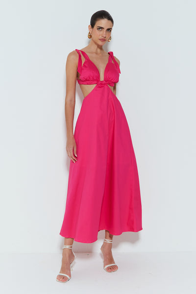VESTIDO LONGO FRENTE ÚNICA COM AMARRAÇÃO NOS OMBROS PINK