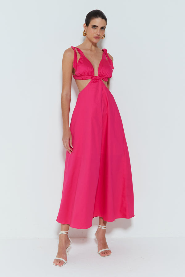 VESTIDO LONGO FRENTE ÚNICA COM AMARRAÇÃO NOS OMBROS PINK