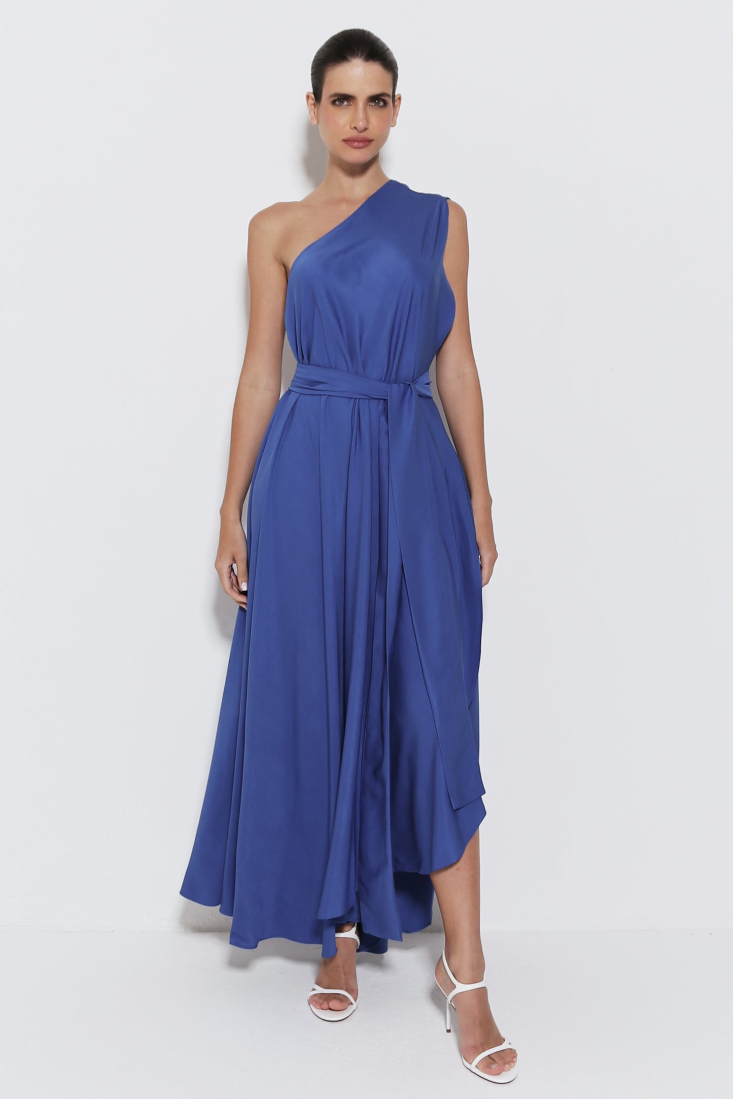 VESTIDO LONGO FRENTE UNICA COM ABERTURA FRONTAL AZUL ROYAL