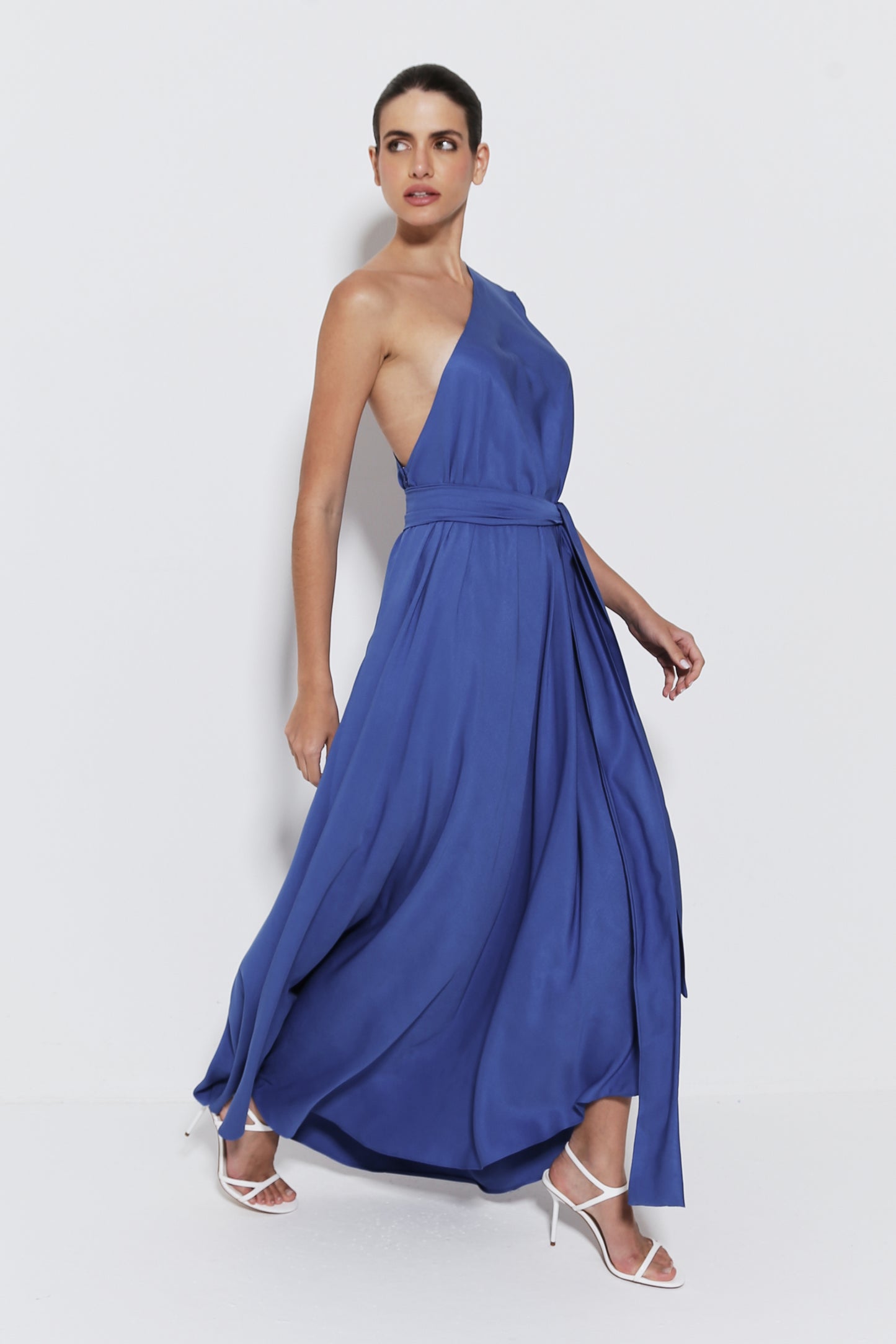 VESTIDO LONGO FRENTE UNICA COM ABERTURA FRONTAL AZUL ROYAL