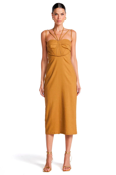 VESTIDO MIDI PESPONTO BUSTO OLIVA