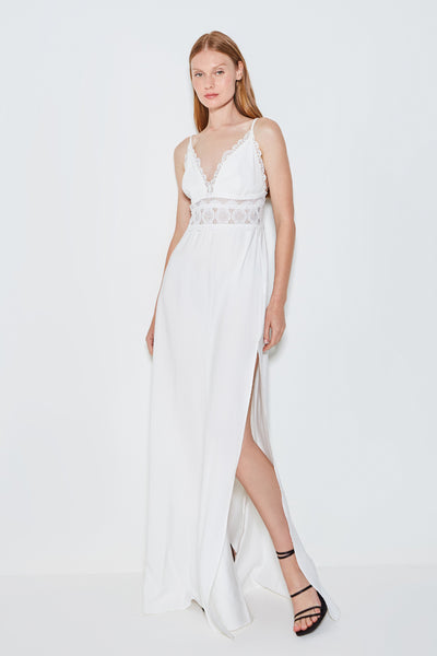 VESTIDO LONGO COM RENDA OFF WHITE