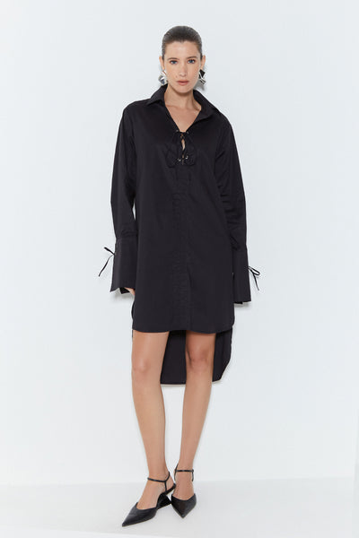 VESTIDO MIDI CHEMISE MANGA LONGA PRETO