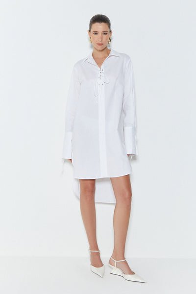 VESTIDO MIDI CHEMISE MANGA LONGA OFF WHITE
