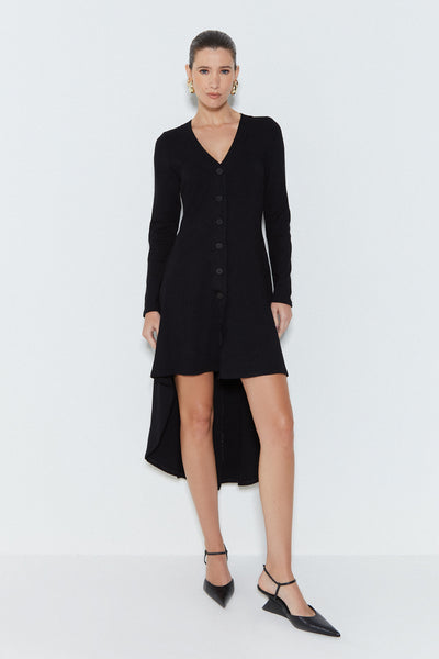 VESTIDO MULLET DECOTE V MANGA LONGA PRETO