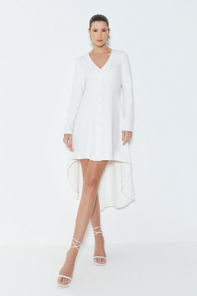 VESTIDO MULLET DECOTE V MANGA LONGA OFF WHITE