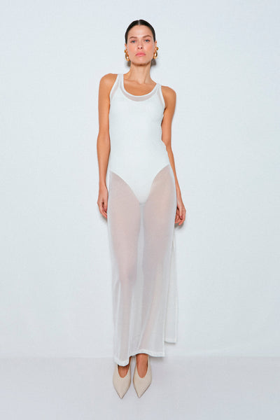 VESTIDO MIDI MANGA REGATA EM TULE OFF WHITE