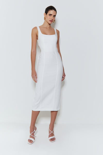VESTIDO MIDI COM ABERTURA NAS COSTAS OFF WHITE