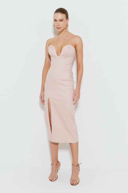 VESTIDO MIDI TOMARA QUE CAIA COM BUSTO ESTRUTURADO ROSE